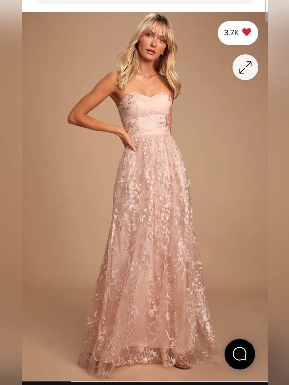Andria Blush Pink Embroidered Strapless Maxi Dress